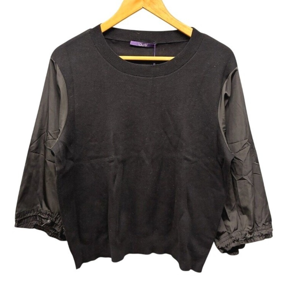 Laurel Mixed Media Pullover Sweater Womens US 8 Black Contrast Sleeve NWT